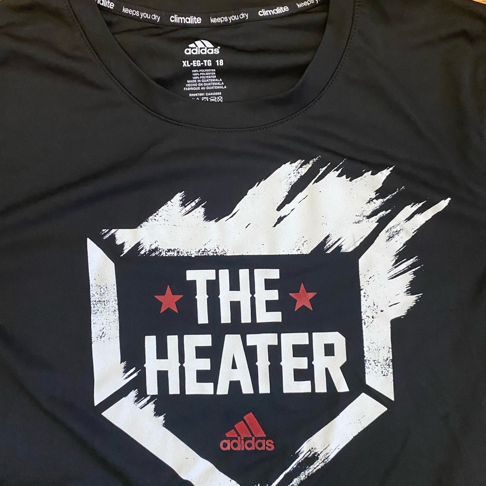 Adidas Tshirt Big Boys Youth XL (18) Black “The Heater” Tee Climalite Shirt - Picture 2 of 4